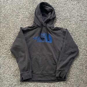 The North Face Men's Charcoal Hoodie with Blue Logo